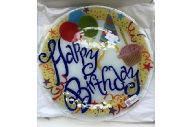 Peggy Karr Handmade Glass Collector Decorative 11" Plate Happy Birthday New