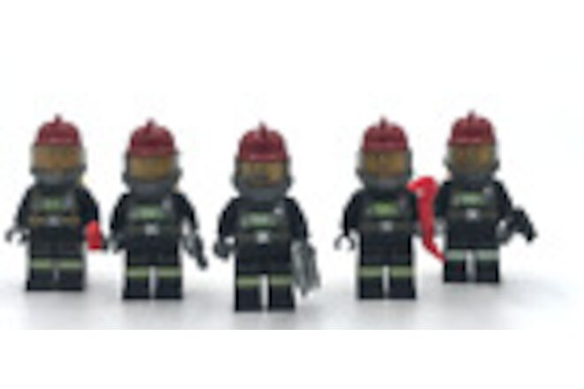 5) Lego City Firefighter Minifigure Lot of 5 "Black Printed" with tools City