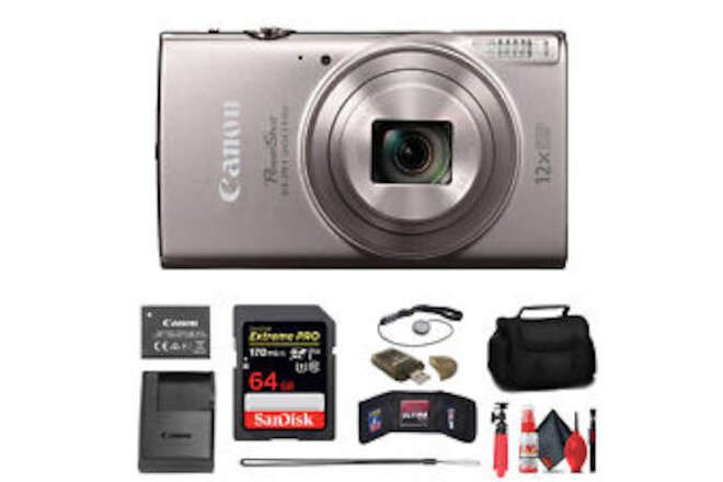 Canon PowerShot ELPH 360 HS Camera + 64GB Card + Case + More