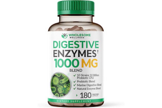 Las enzimas digestivas 1000MG Para Digestión y salud intestinal 180 Cápsulas