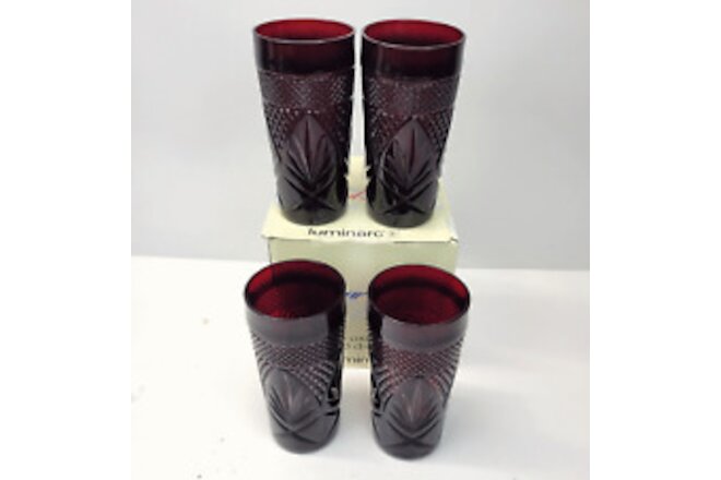 Ruby Red LUMINARC PULSAR Water Glasses Tumblers Coolers 14.5 oz Set of 4 NEW