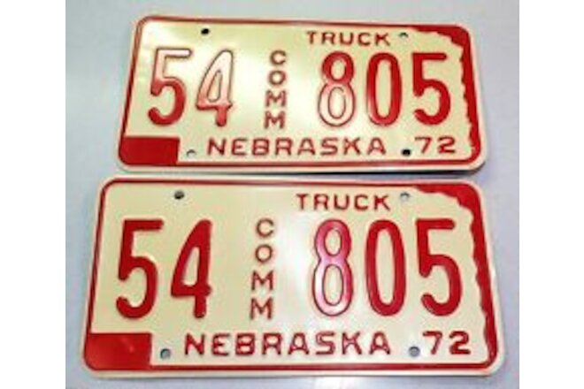 Vintage Nebraska License Plate Set Of Two 1972 Truck Commercial