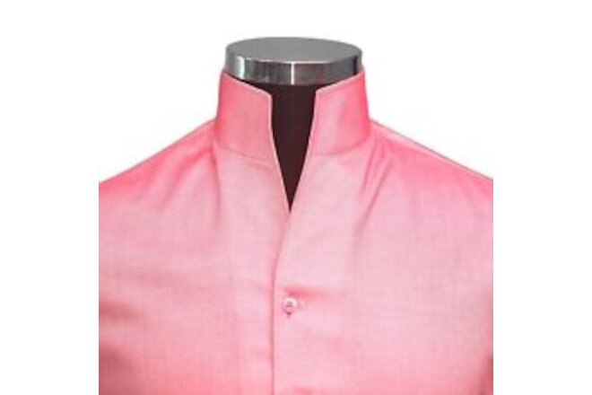 High Open Collar Tomato Red Men's Shirt Buttonless Cotton V Tall Open Neck Party