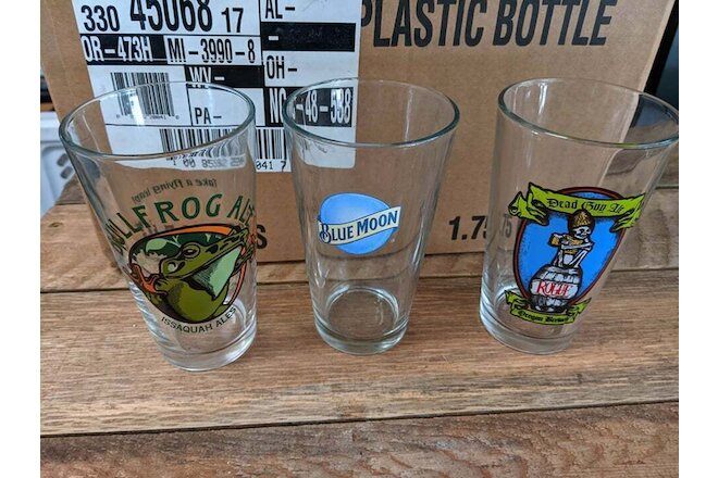 Rouge Brewing and Blue Moon Beer Pint Glasses set of 6 total