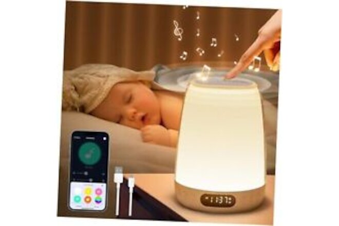 Smart Night Light Baby Sound Machine,Touch/Wake Up Kids Alarm Clock,48 RGB APP