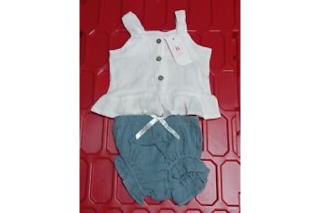 Baby Clothes Girl Summer Outifits  Shorts Tops 2 Piece Teal White 18m-24m iT!