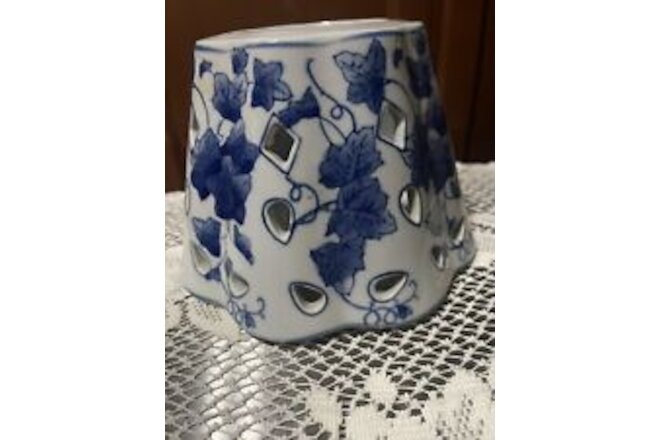 Blue & White~Floral Pattern~Candle Topper~2” Bottom Opening~FREE SHIPPING~