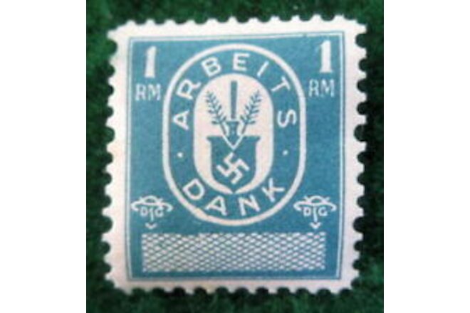 GERMANY 1 REICHSMARK BLUE ARBEITS DANK LABOR DUES REVENUE STAMP 1933-37 MINT