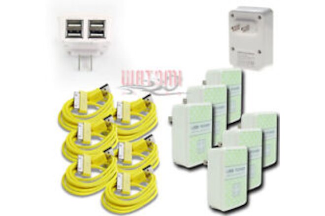 6X 4 USB PORT WALL ADAPTER+10FT CABLE POWER CHARGER YELLOW FOR IPHONE IPOD IPAD