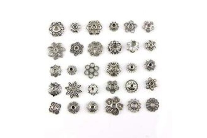 150PCS 8-15mm Wholesale Bulk Lots Silver Charms Tibetan Silver Mixed Tone Flo...