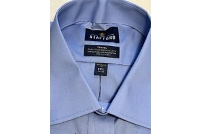 Stafford Mens 17.5 34 35 Shirt Travel Wrinkle Free Oxford Long Sleeve NEW W/ TAG