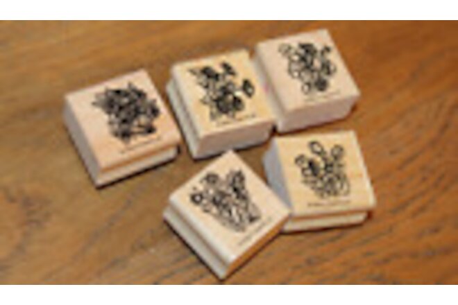 {Stampin' Up!} Set of 5 Rubber Stamps Wood Mounted Handmade Cards Flowers SPRING