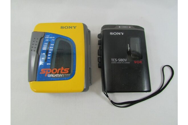 2 Cassette Voice Recorder Players Vintage Sonys for Parts or Repair