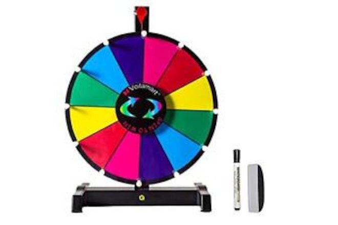 Voilamart 12" Tabletop Spinning Prize Wheel 12 Slots 12 Inch, Black/Red/Tan
