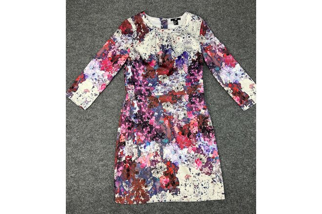 H&M Abstract Floral Mini Dress Multicolor Sateen 3/4 Slv Bodycon Womens Size 8