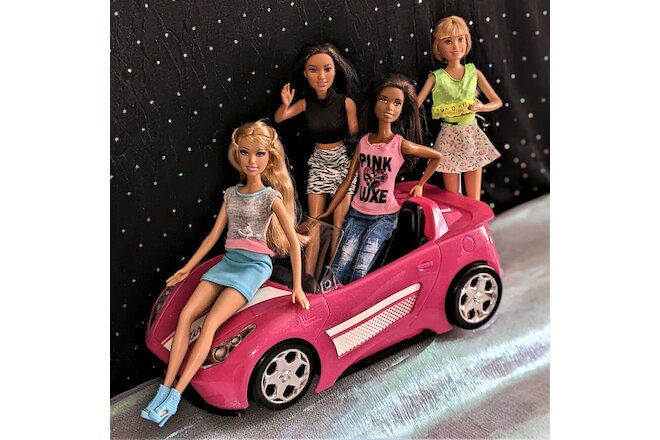 Barbie OOAK Lot of Four Fashion Dolls and Barbie Convertible by Mattel