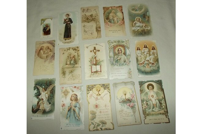15 Antique Holy Cards Scalloped Contoured Edges SS Gerard Joseph English French
