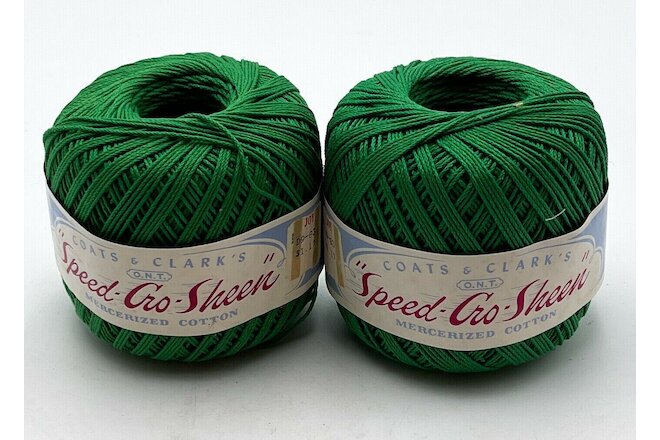 2 Coats & Clark's O.N.T. Speed-Cro-Sheen Hunter Green Cotton 100 Yard Yarn EA27