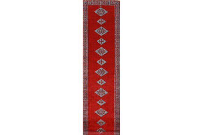 Red Geometric Kazak Oriental 15' Long Runner Rug 3x15 Handmade Wool