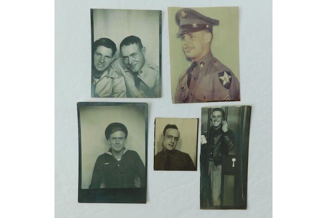 Vintage 1940's WWII Photos Lot of 5 US Military Men Uniforms Black & White