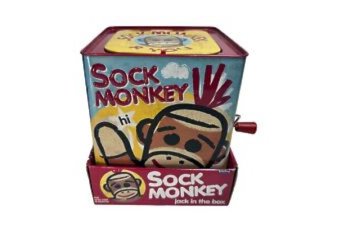 Schylling 2010 Original SOCK MONKEY JACK-IN-THE-BOX Fun Tin Musical Toddler Toy