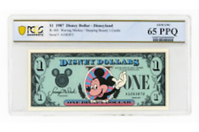 1987 FIRST EDITION $1 DISNEY DOLLAR DISNEYLAND WAVING MICKEY PCGS GEM 65 PPQ
