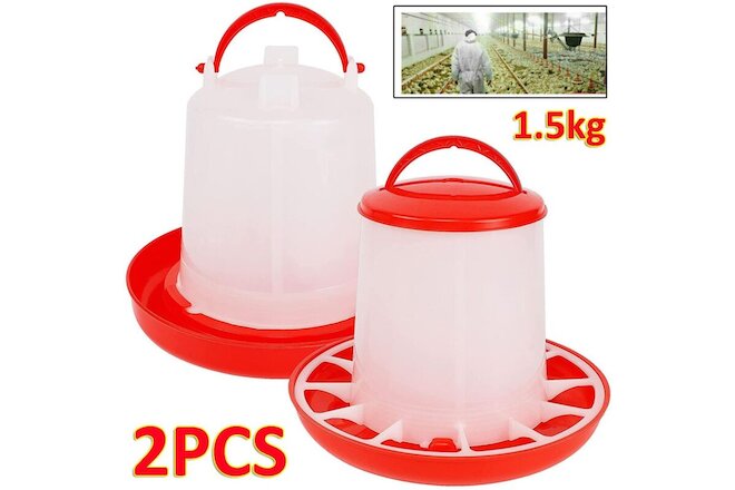 2x 1.5Kg Automatic Chicken Poultry Feeders Food Eating Bucket Chook Hen Waterer