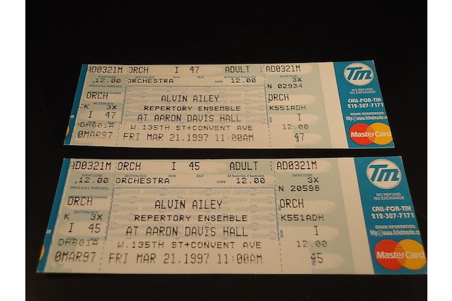 Lot of 2 Unused Tickets ALVIN AILEY DANCE ENSEMBLE 1997 City College NEW YORK VG