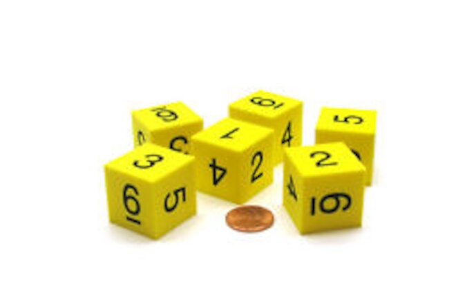 Pack of 6 25mm D6 Square Foam Dice Numbered 1 to 6 - Yellow with Black Numbers