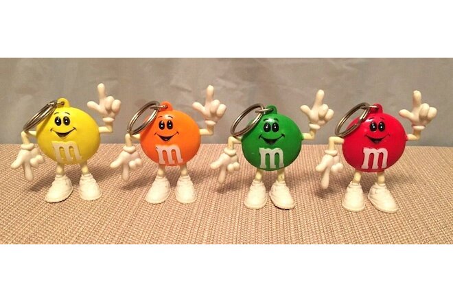 Lot of 4 M&M Character Vtg Keychains STREET KIDS - Red Green Yellow Orange 1980s