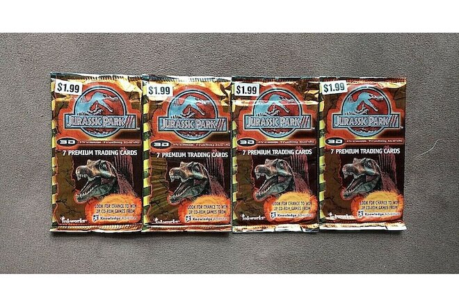 (4) 2001 Inkworks Jurassic Park III 3D Movie Trading Cards Sealed Packs Lot