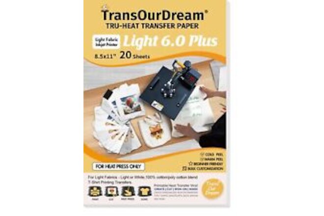 TransOurDream Iron on Transfer Paper for Heat Press Machine20 Sheets 8.5x11" ...