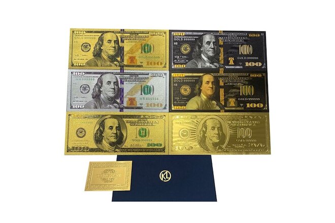 6pc USD 100 Dollar Bill Black Gold Foil Banknote Bill Note Commemorative Money