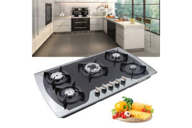USA 5 Burners Gas Stove 35.4" Built-In Gas Cooktop Natural Gas Propane Stainless
