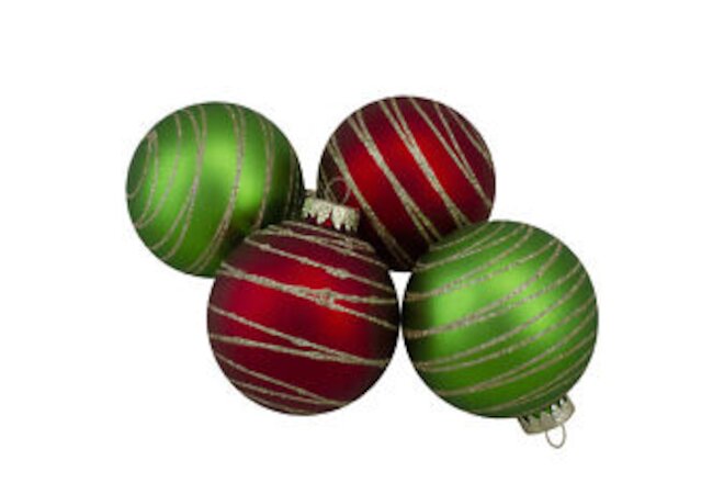 Northlight 4ct Glass Red Green Matte Christmas Ball Ornaments 3.25-Inch (80mm)