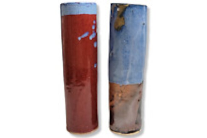 Vintage Modern Sculptural Vases Amy Blue & Red Abstract Cylinder Set Of (2)