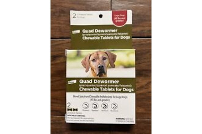 Elanco Quad Dewormer for Large Dogs 45 + lbs 2 Chewable Tablets EXP 07/2025 NEW