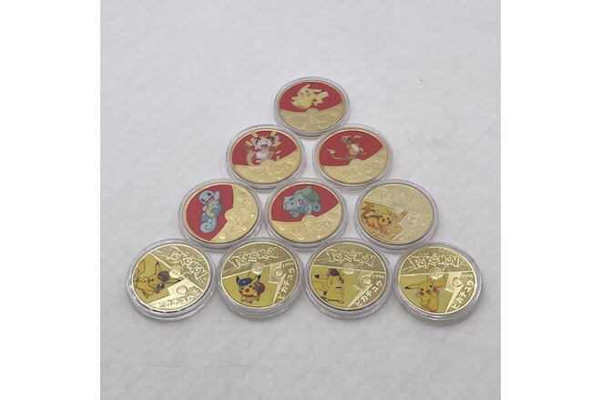 10pcs Pokemon Pikachu Pocket Animals Collective Anime Gold Coins For Kids Gift
