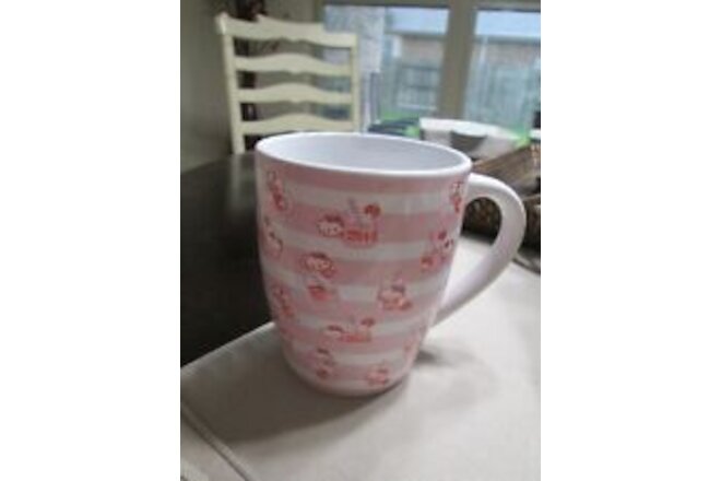 Sanrio Hello Kitty Strawberry Milk 20 oz Ceramic Mug Pink & White Stripes/NEW