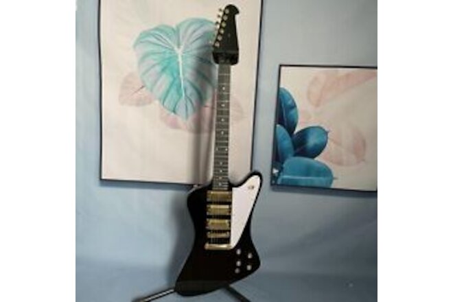 Black Firebird Electric Guitar Solid Black Fretboard Mahogany Body Gold Hardware