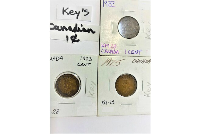 Canadian Small Cents -- 3 KEY's -- 1922-1923-1925
