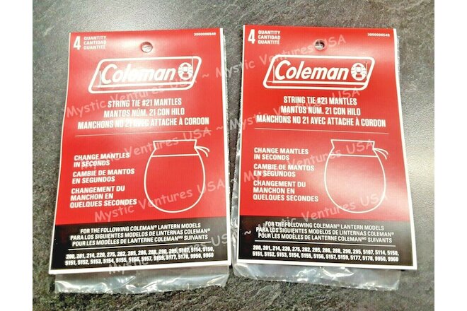 2pks 4 each (8 total) GENUINE #21 Coleman Lantern String Tie Mantles - Camping