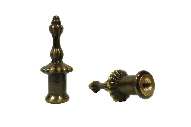 Lamp Finial-Pair of 2" Antique Brass PILLAR finials-Dual Thread