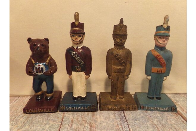 4 Vintage International Harvester Louisville Cast Iron Statues 3 Cadets & 1 Bear