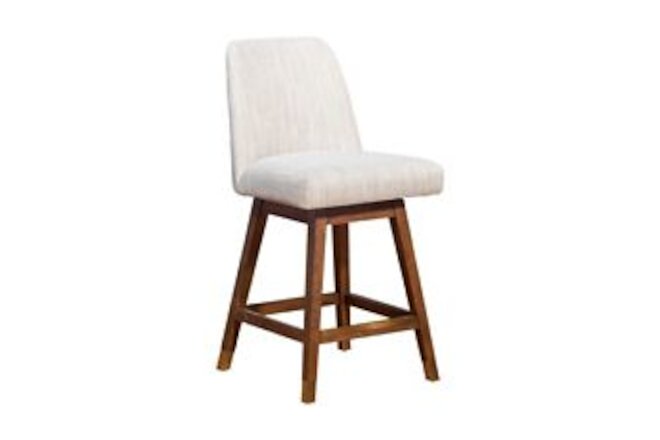 Lara 26 Inch Swivel Counter Stool Chair Beige Polyester Brown Wood Legs- Saltoro