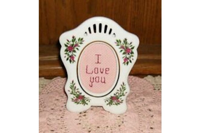 Mother's Day I LOVE YOU framed stitchery-vintage ceramic frame