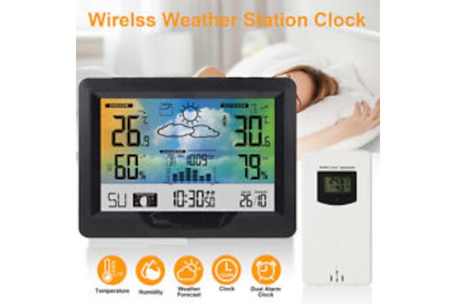 Digital LCD Indoor & Outdoor Weather Station Alarm Clock Thermometer Wireless