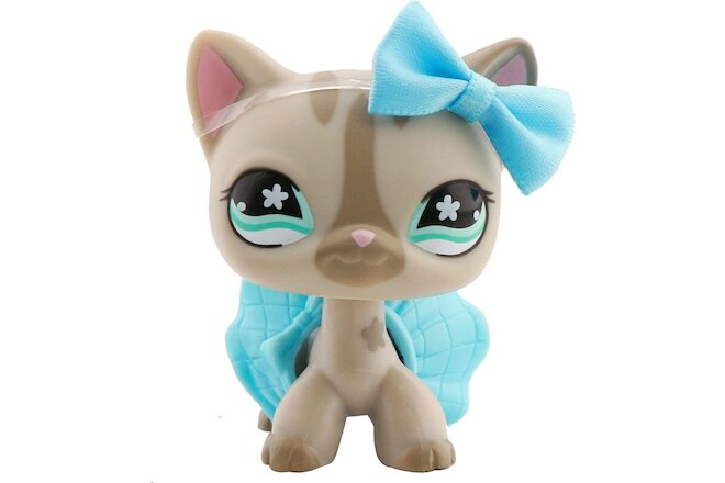 Pet Shop LPS Short Hair Cat #468 Grey Stripe Blue Flower Eyes Kitten Kitty Rare
