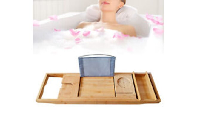 Bamboo Bath Tray Table Bathtub Caddy Tray Over the Tub Shelf Bath Holder Desk US