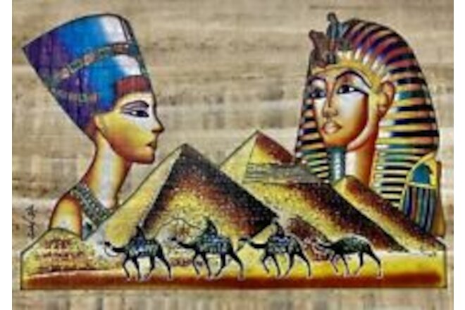 Handmade Egyptian papyrus - Pyramids - King Tut - Queen Nefertiti - 9x12 inches